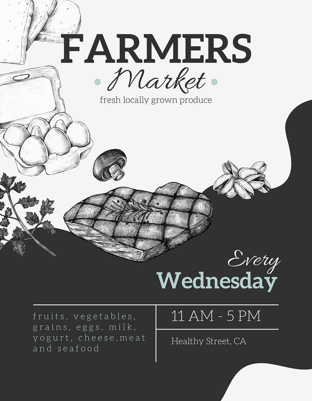 Farmers market flyer template, aesthetic editable food design psd