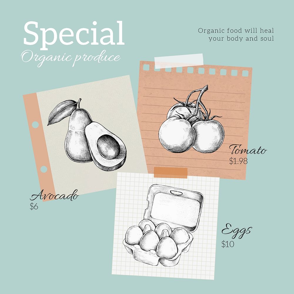 Organic food Instagram post, editable food design psd