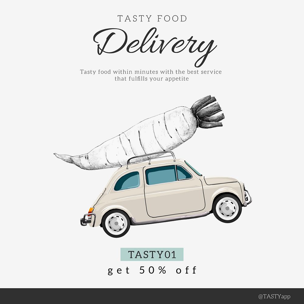 Food sale Instagram post template, delivery service vector