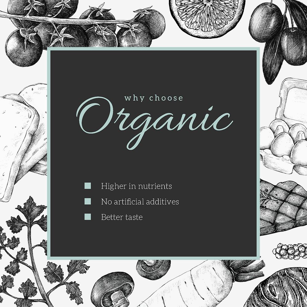 Organic food Facebook post template, editable food design psd 