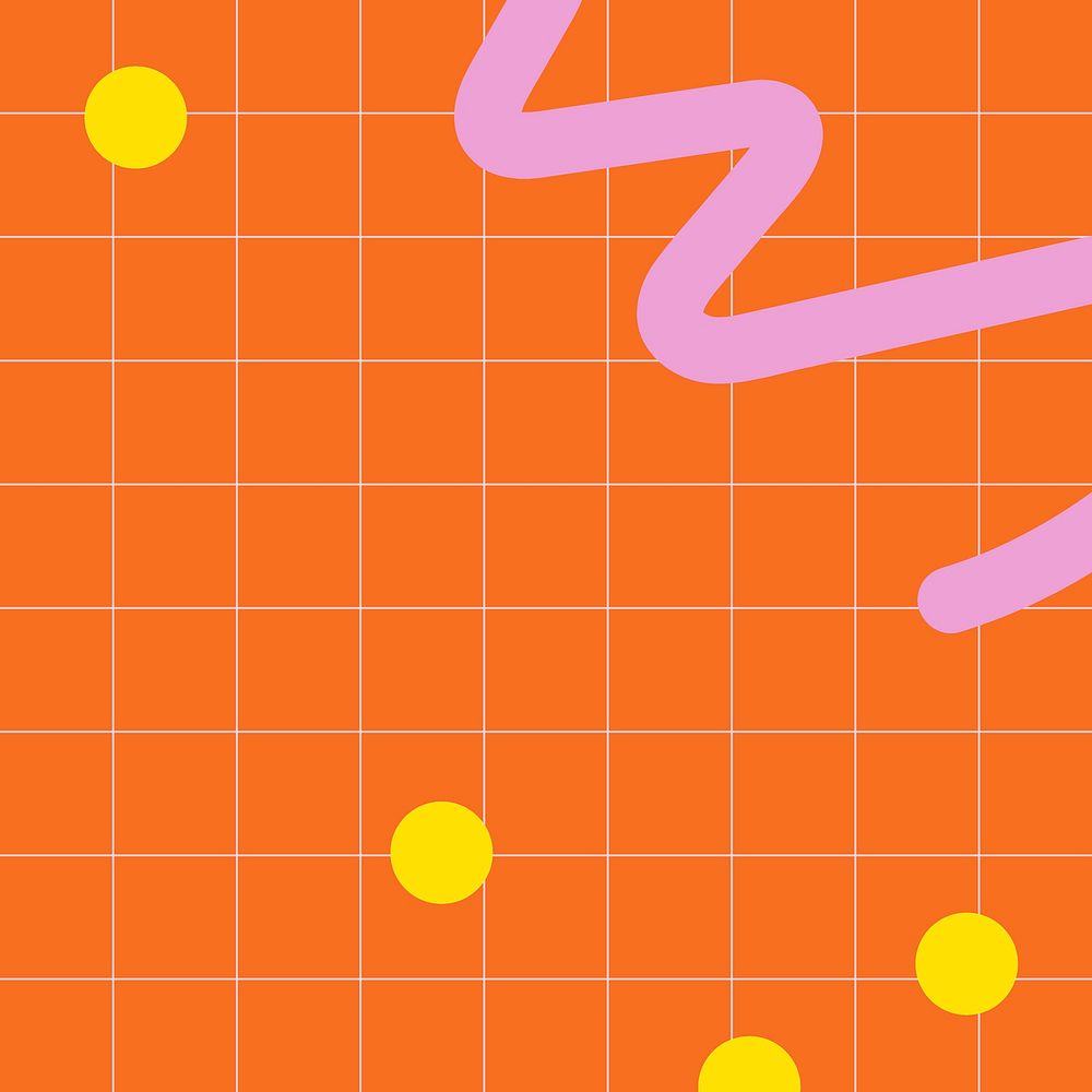 Orange Memphis background, cute grid design vector