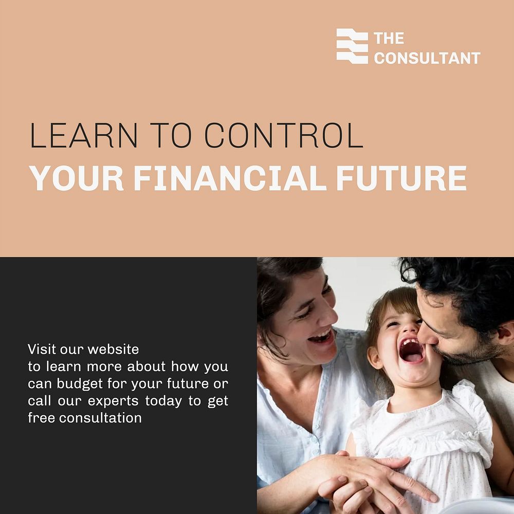 Family finance  Instagram ad template, financial service, beige design vector