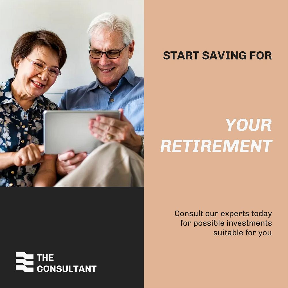 Retirement planning Instagram ad template, financial consulting service, beige design vector