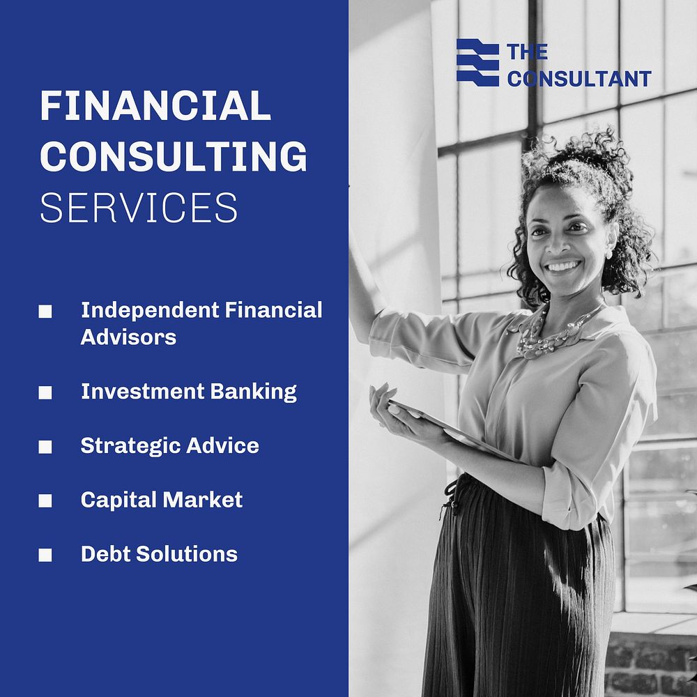 Financial consulting Instagram post template, debt solutions, blue design vector