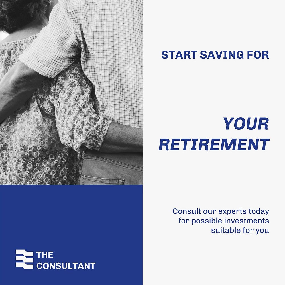 Retirement planning Instagram post template, financial consulting service, blue design vector