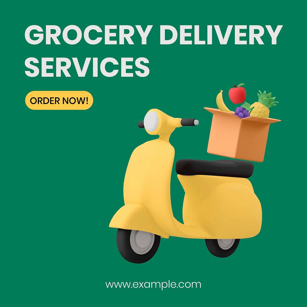 Grocery delivery Instagram post template, ecommerce green design vector