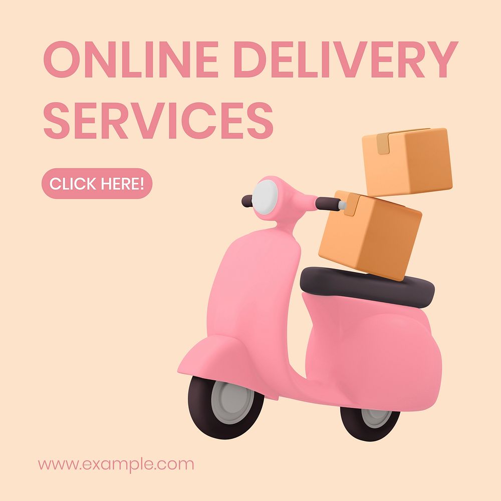 Online delivery Instagram ad template, 3D shipping service vector