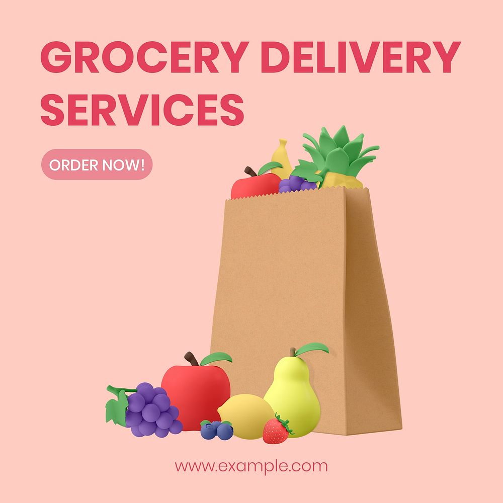 Grocery delivery Facebook ad template, editable ecommerce, pastel design psd