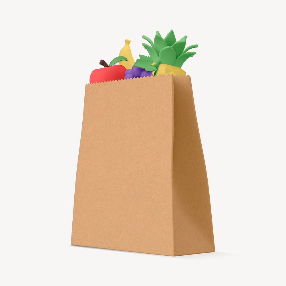 3D grocery bag clipart, food business design psd