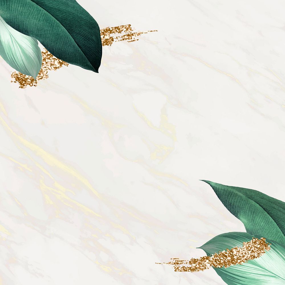 Leafy frame on a marble background vector with gold tint