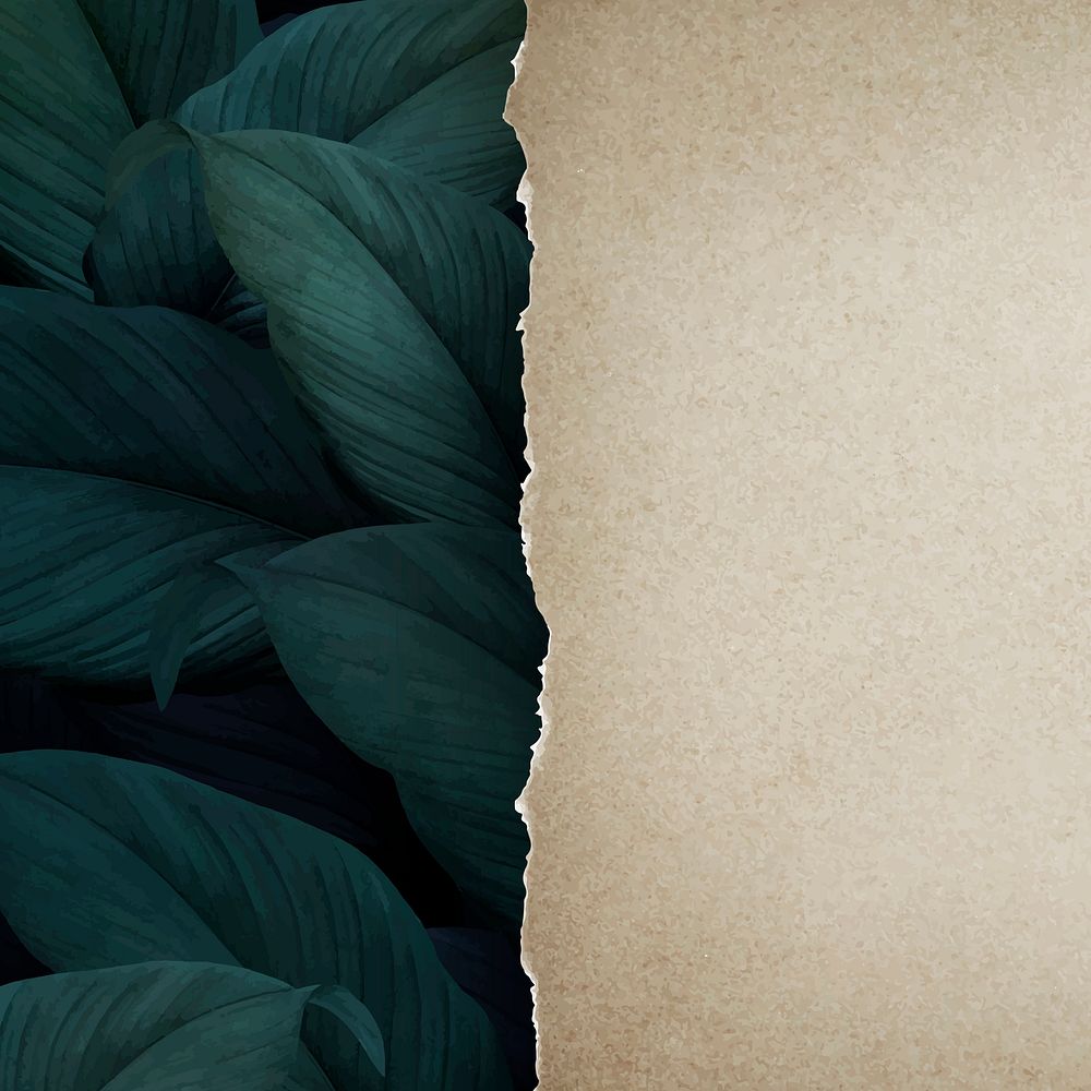 Botanical leafy square banner featuring leaves and brown paper vector