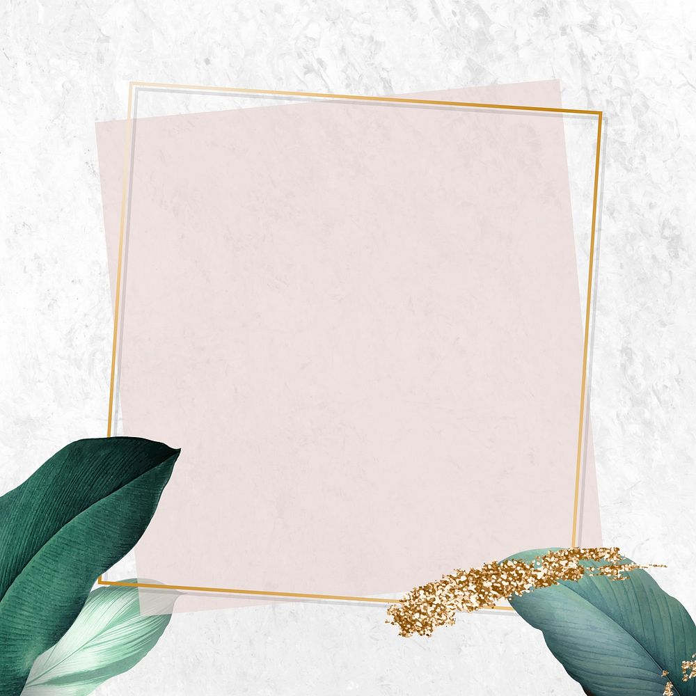 Leafy giveaway frame social media banner vector with shimmering gold tint