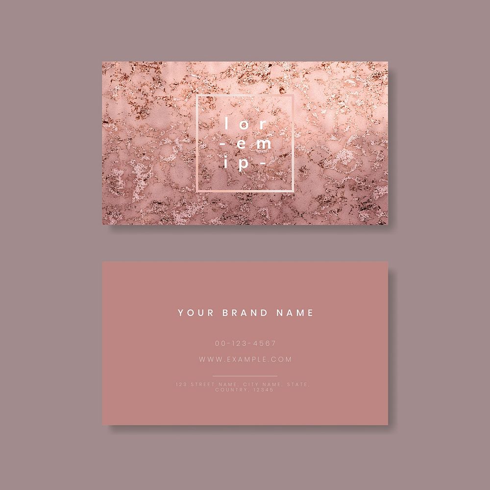 Pink shimmering marble textured business card vector