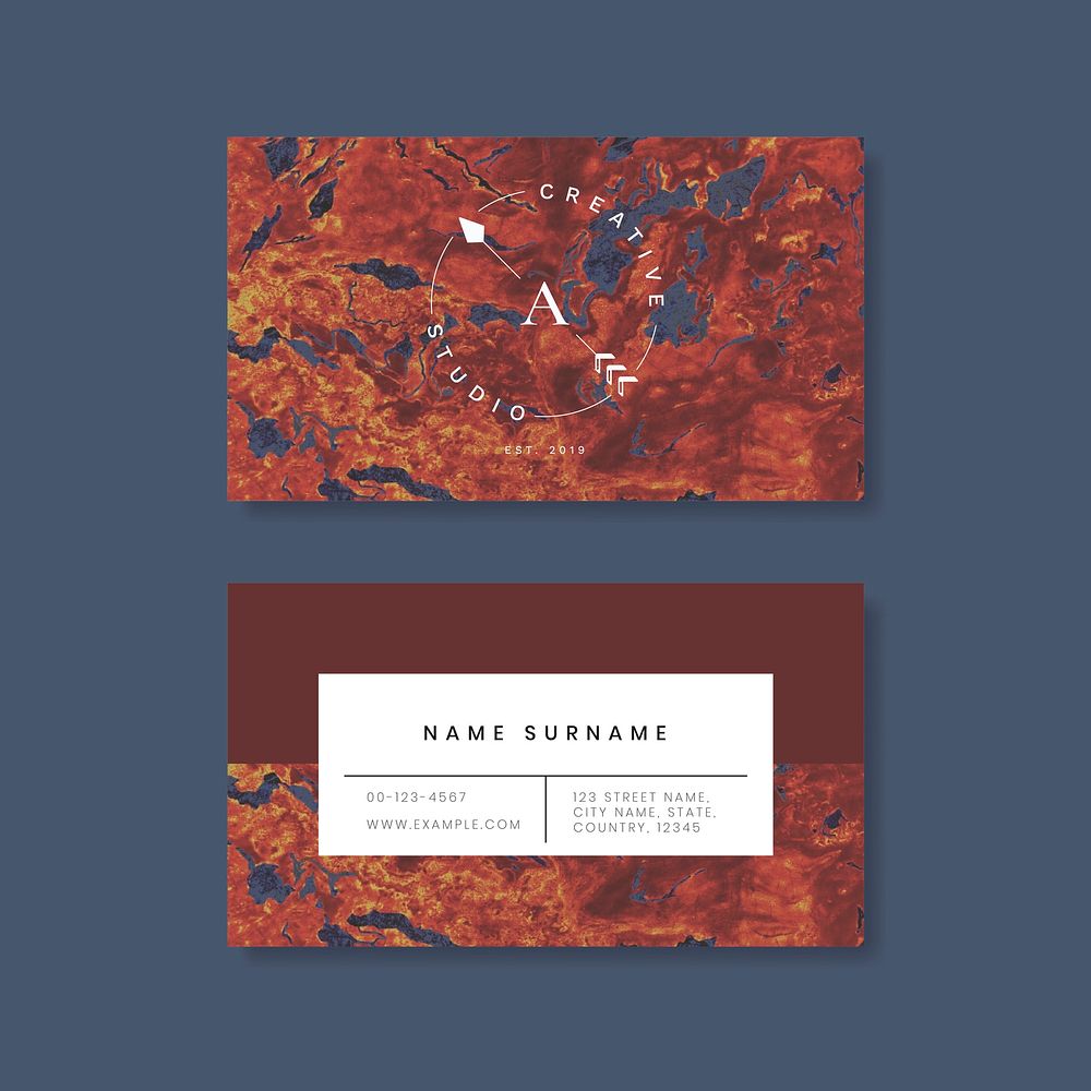 Red marble business card design vector