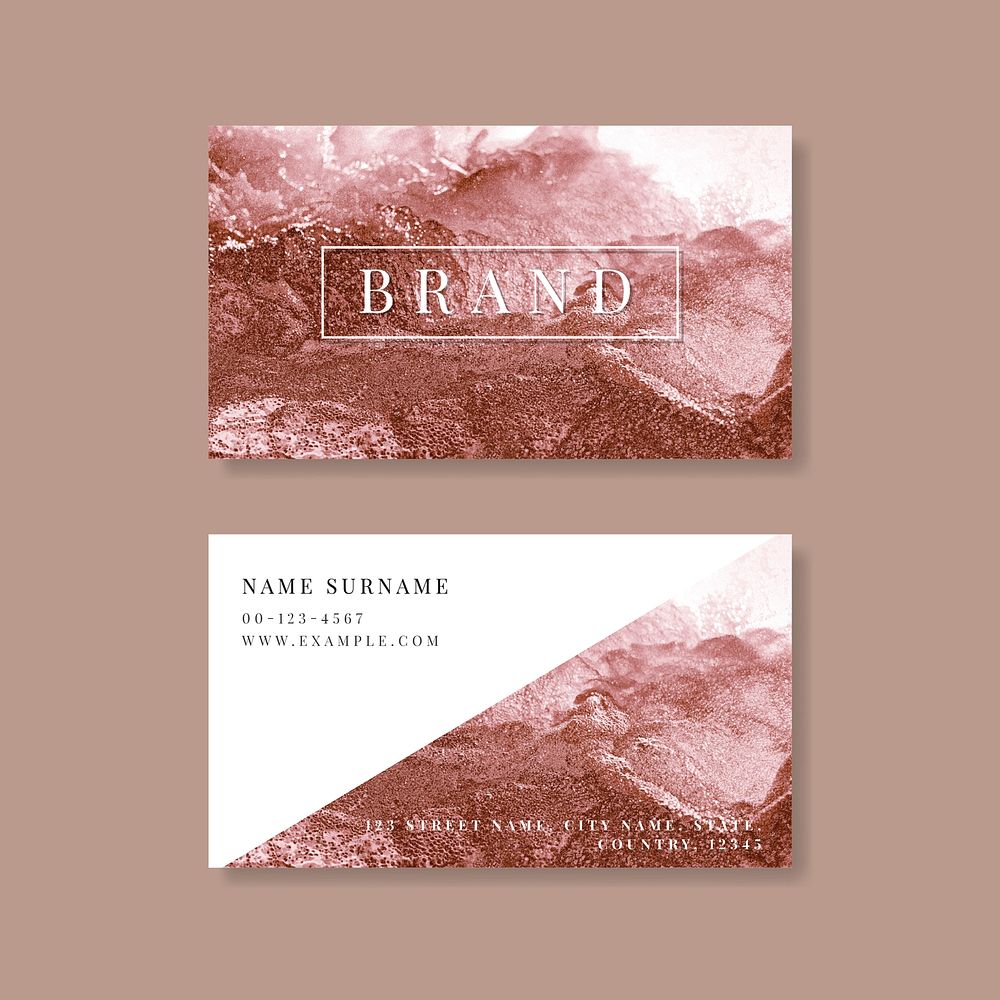 Pink glitter brush stroke business card vector