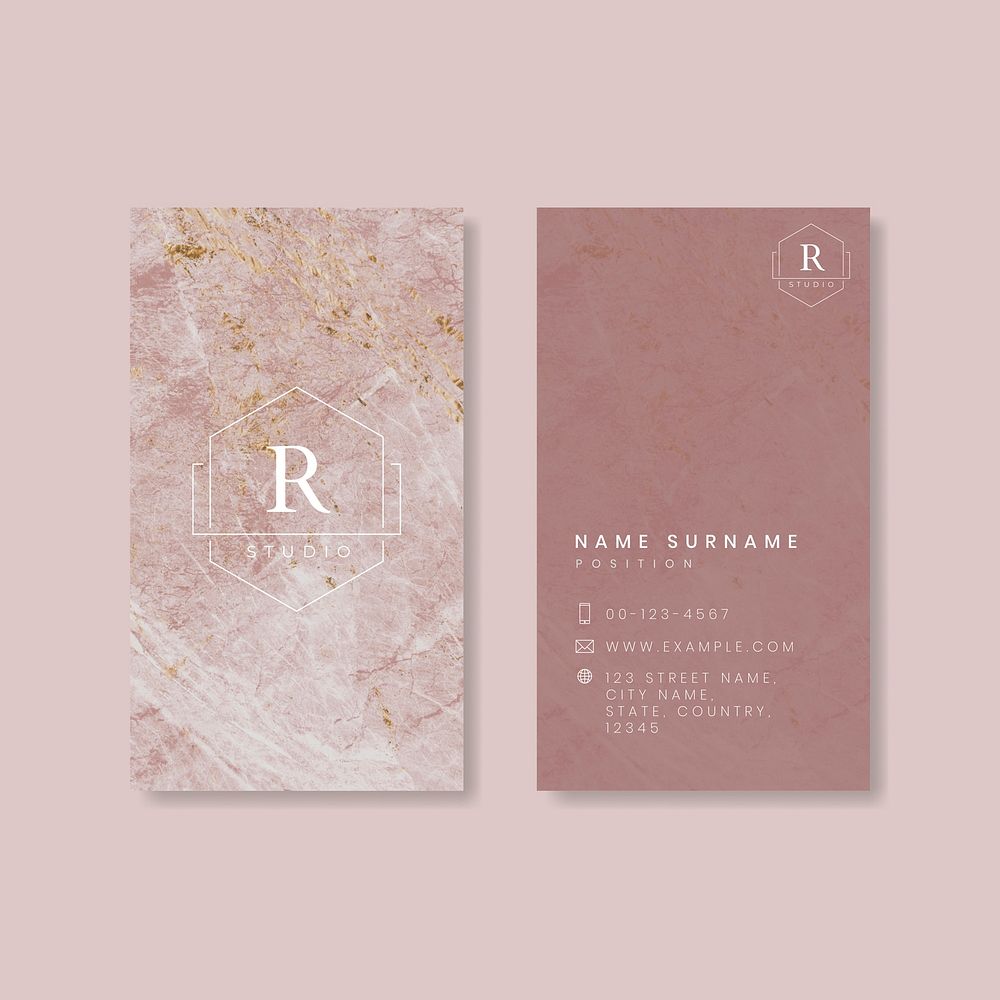 Pink marble business card design vector