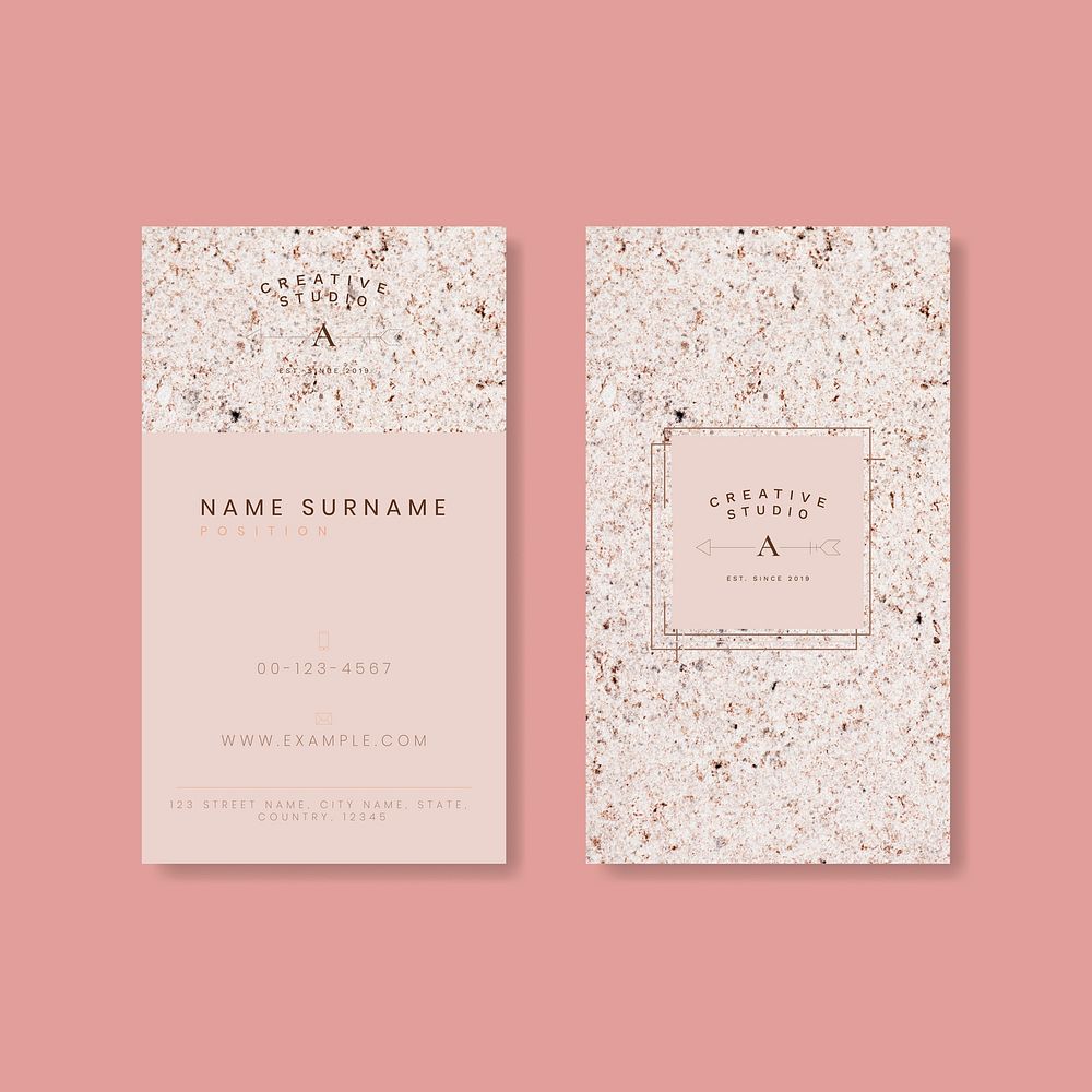 Pink marble business card vector