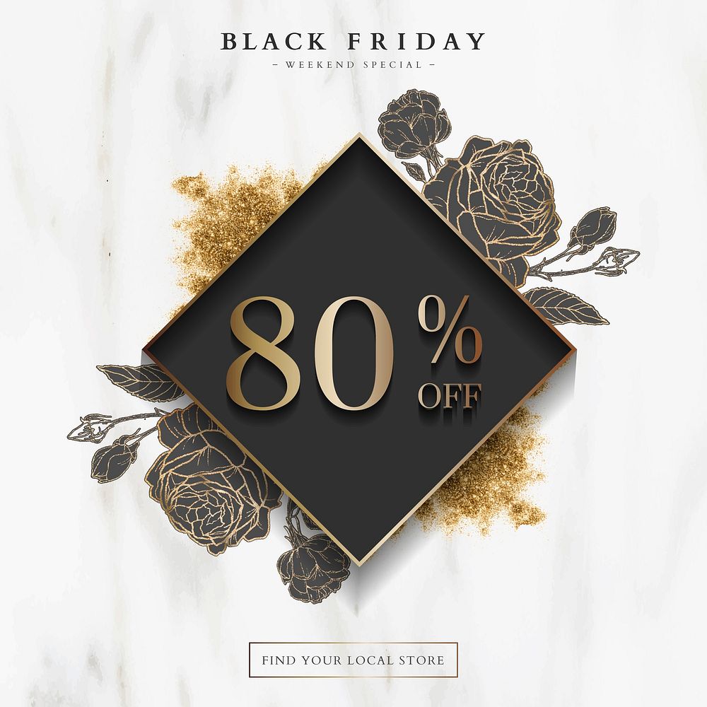 Black Friday 80% off sale sign on marble background vector