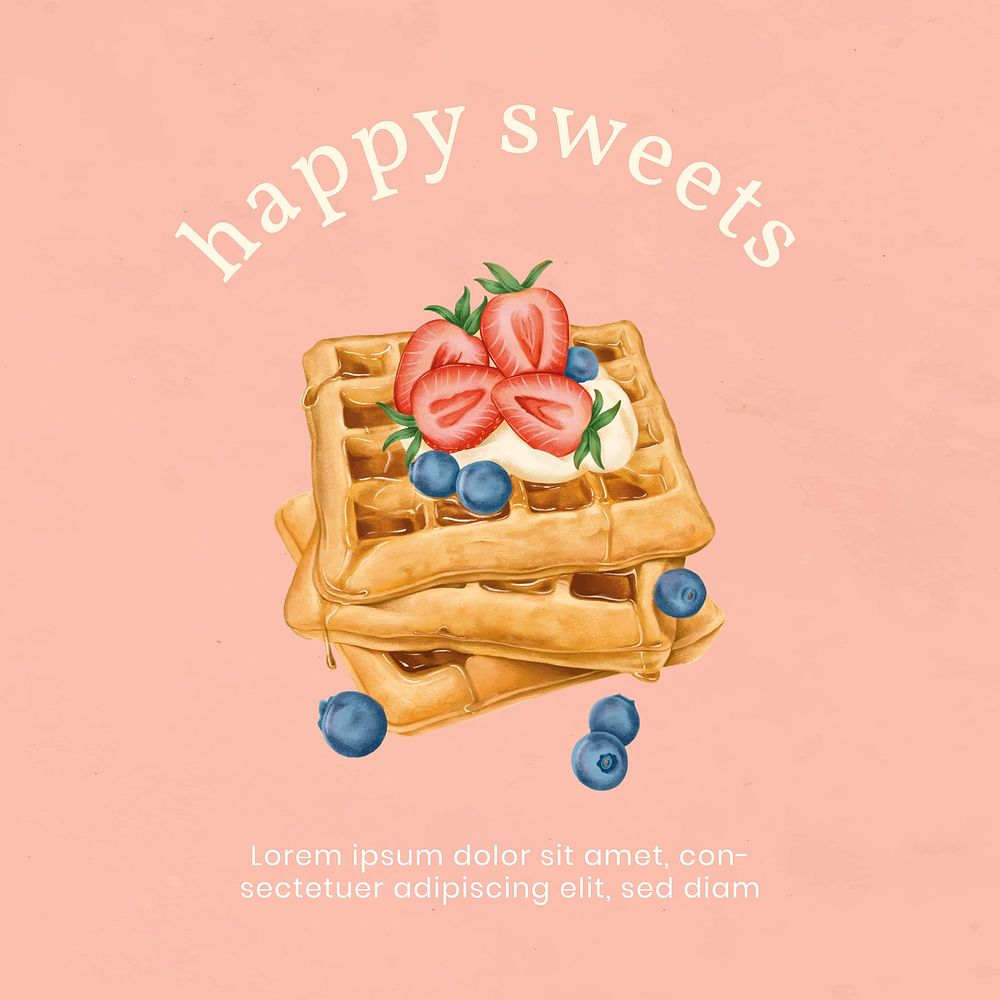 Hand drawn waffles Instagram ad template vector