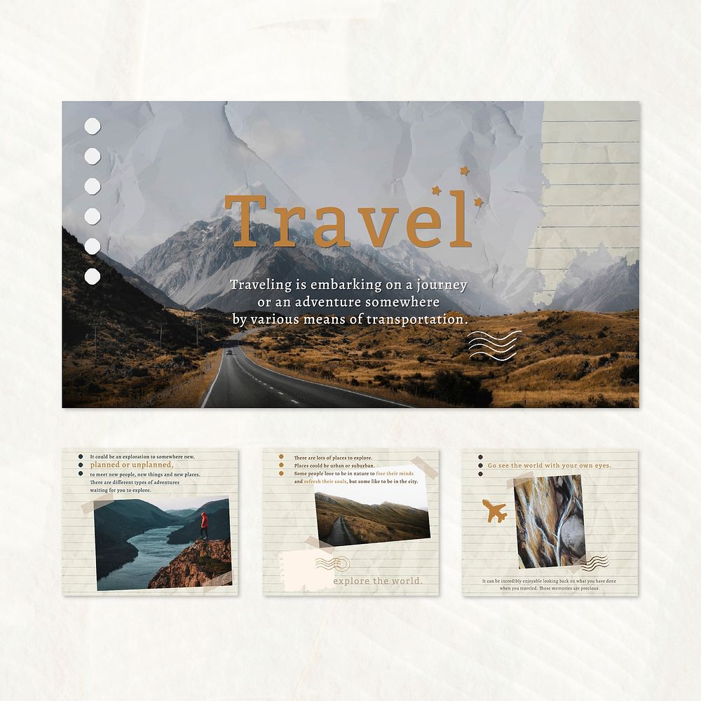 Travel blog website template set vector