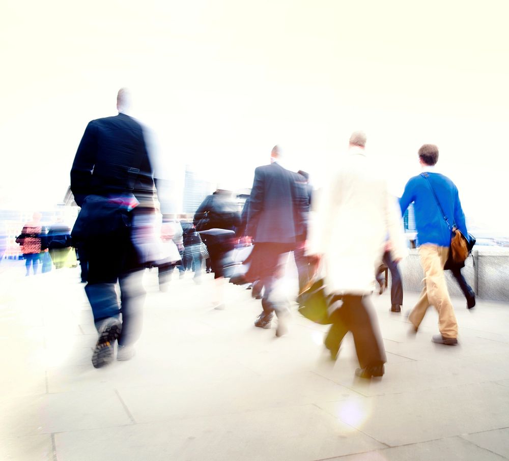 Abstract blurred business people commuting during rush hour