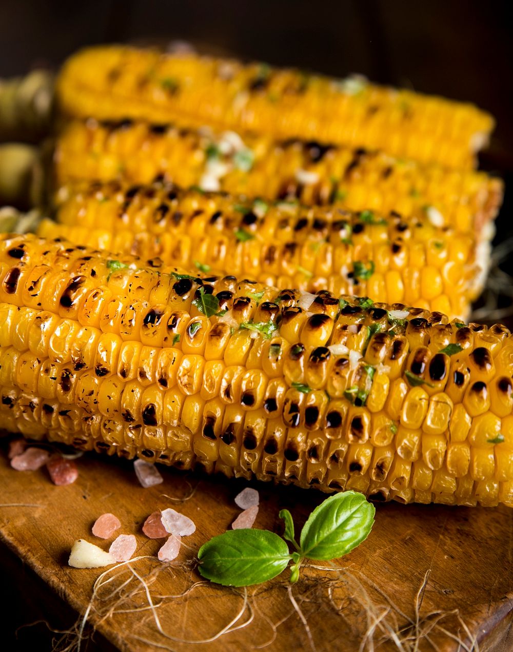 Freshly grilled corn on the cob. Original public domain image from Wikimedia Commons