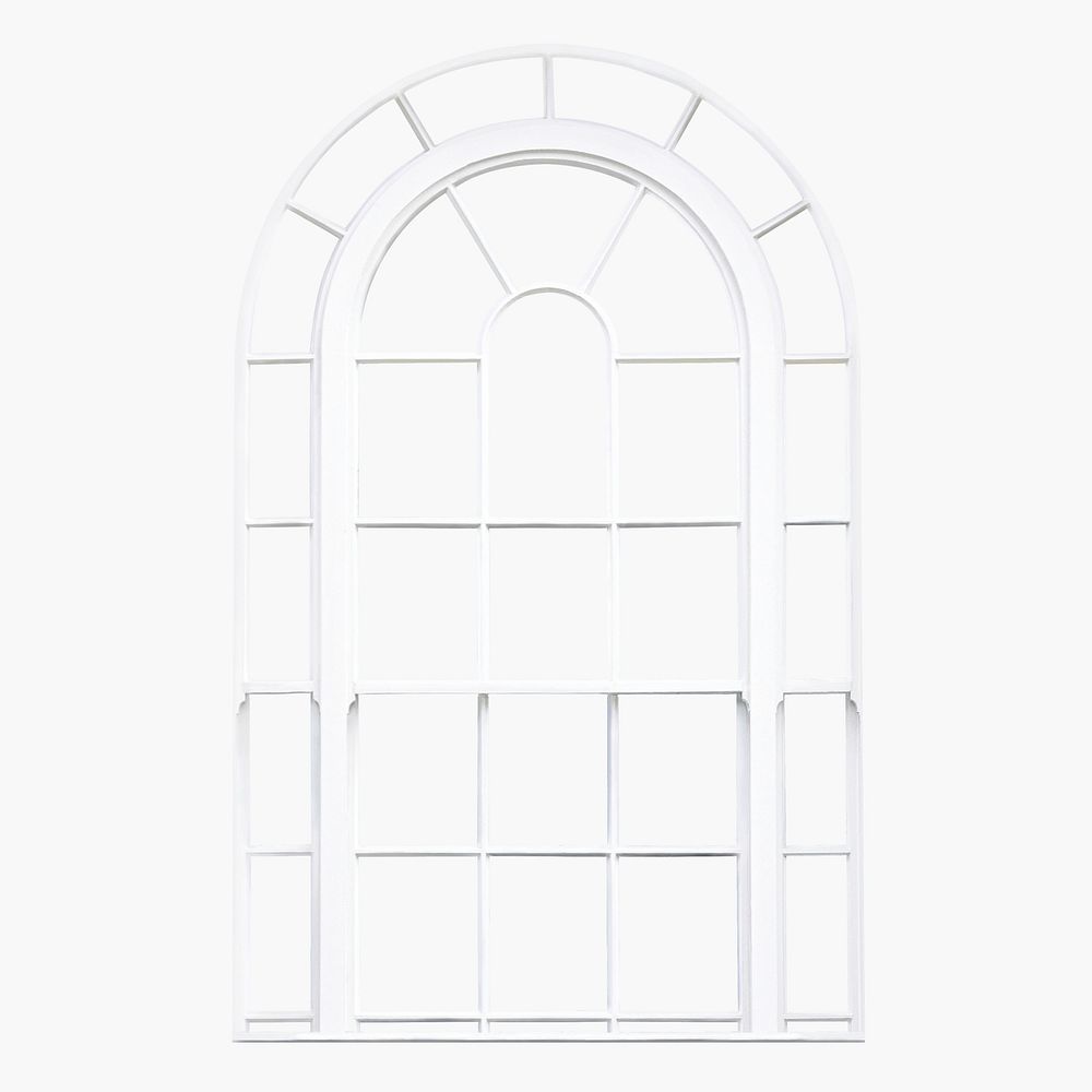 White arch glass window, home exterior illustration psd
