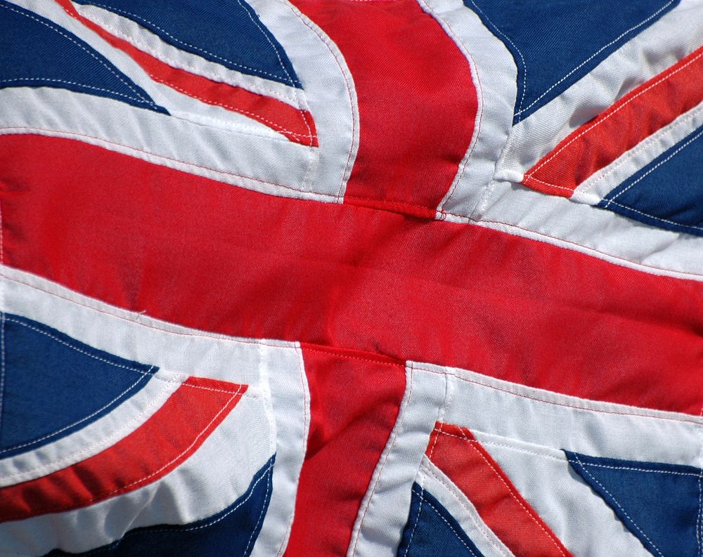 Stitching details on the UK flag. Original public domain image from Wikimedia Commons