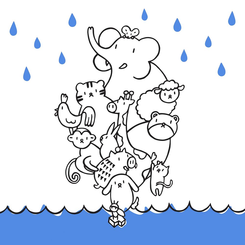 Group of animals avoiding a flood vector