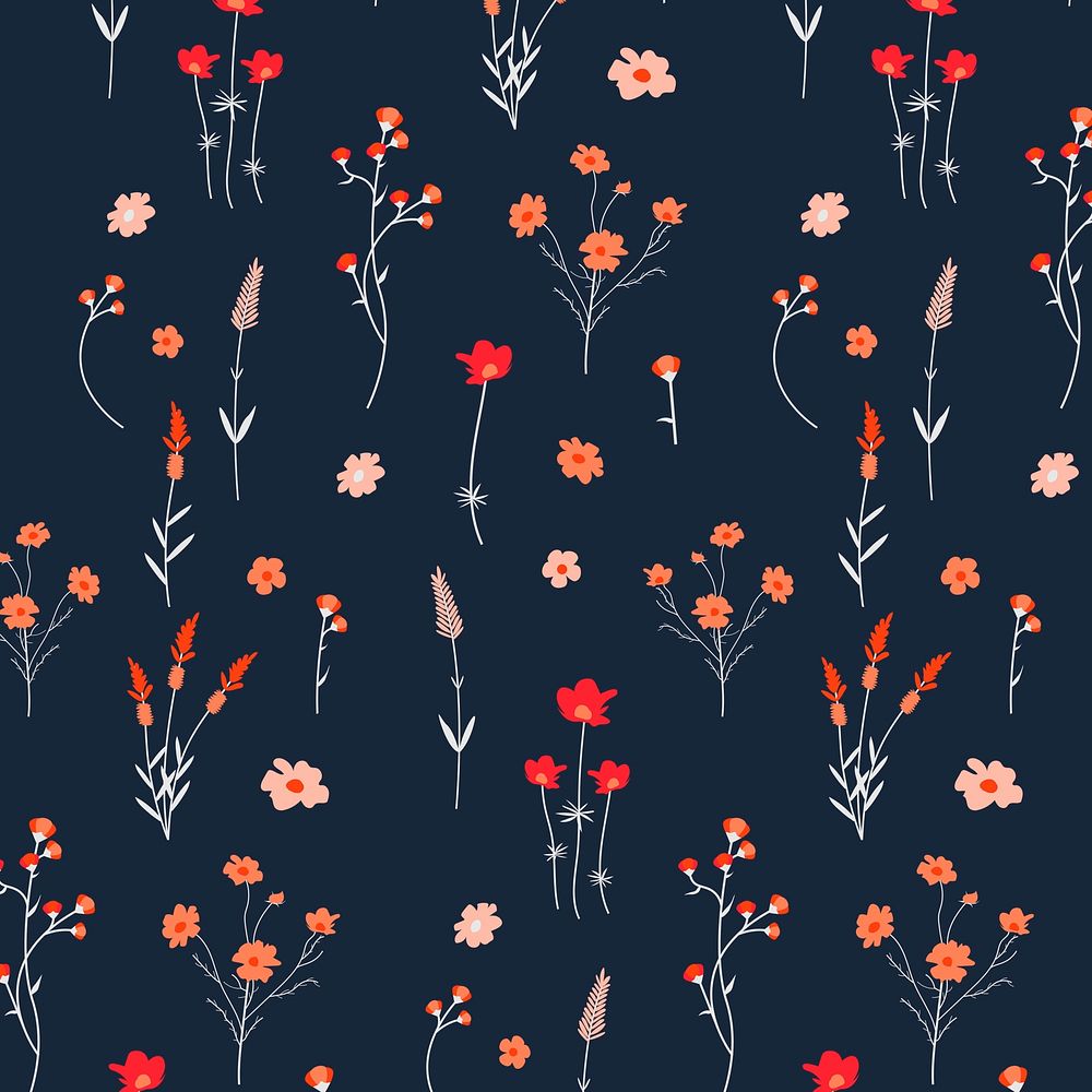 Wildflower pattern psd floral on navy blue background