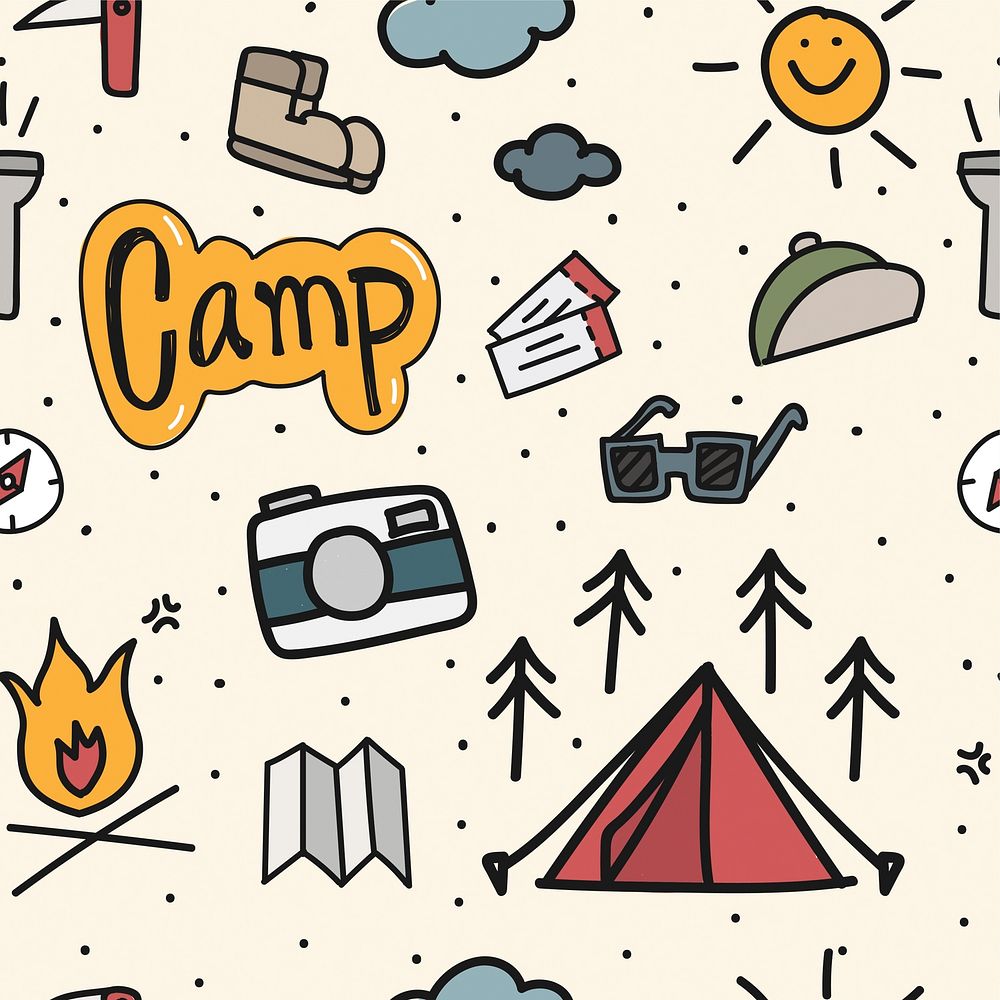 Illustration drawing style of camping icons background