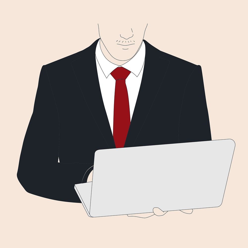 Vector of drawing businessman using laptop