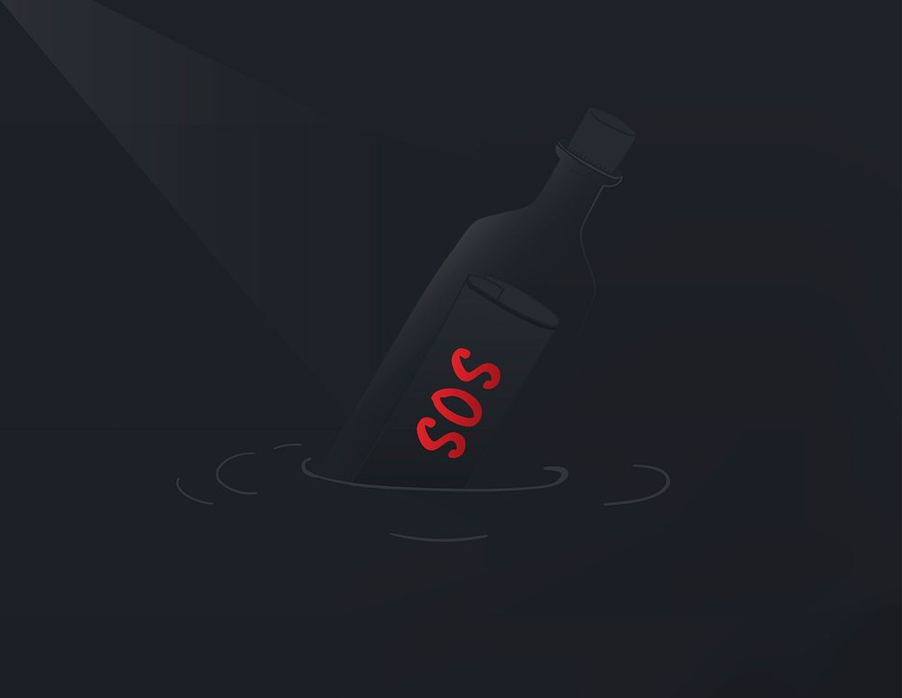 Vector of SOS message in the bottle 