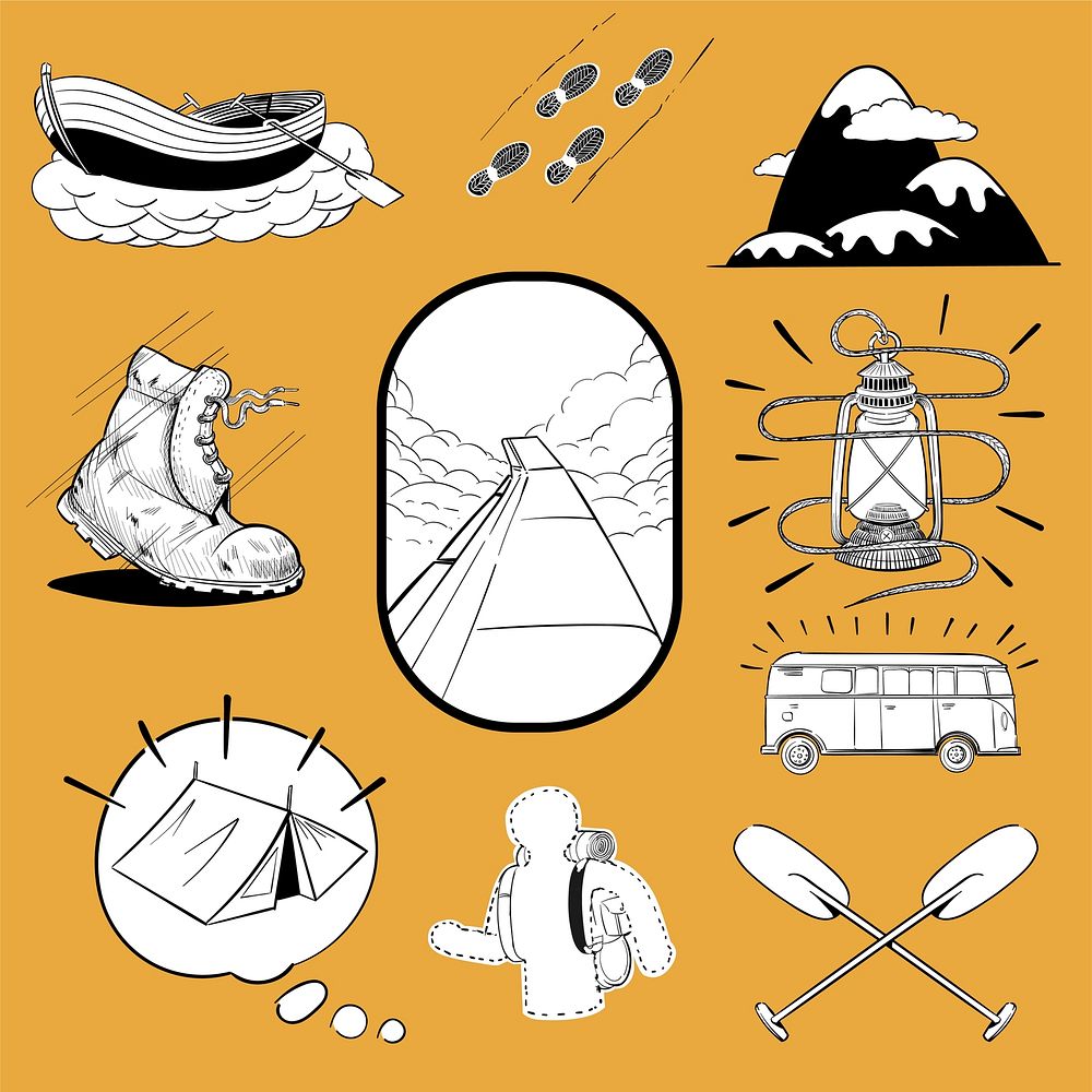Hand drawing illustration set of wanderlust icons