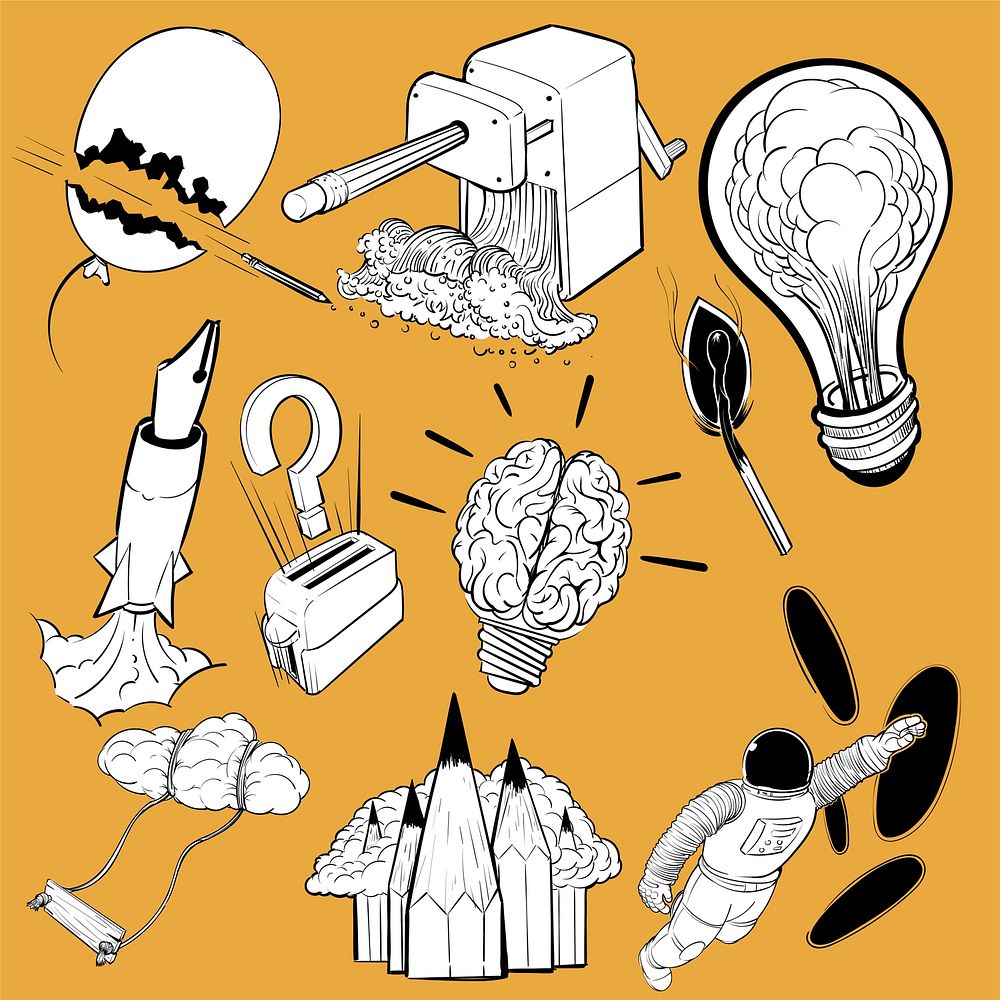Hand drawing illustration set of creative ideas concept
