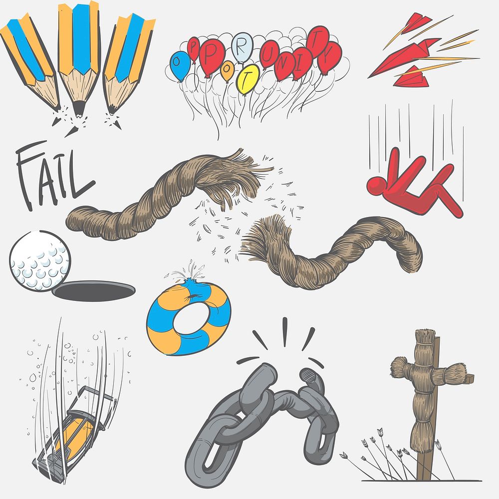 Hand drawing illustration set of fail mission