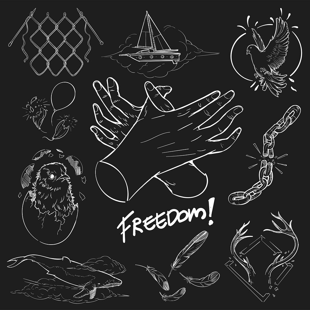 Hand drawing illustration set of freedom