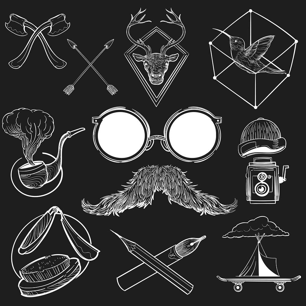 Hand drawing illustration set of hipster style