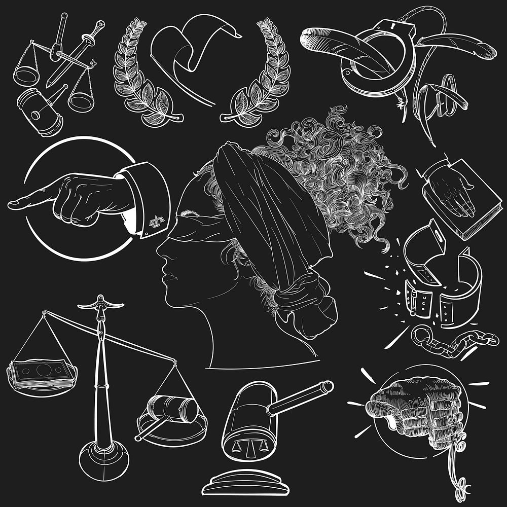 Hand drawing illustration set of justice