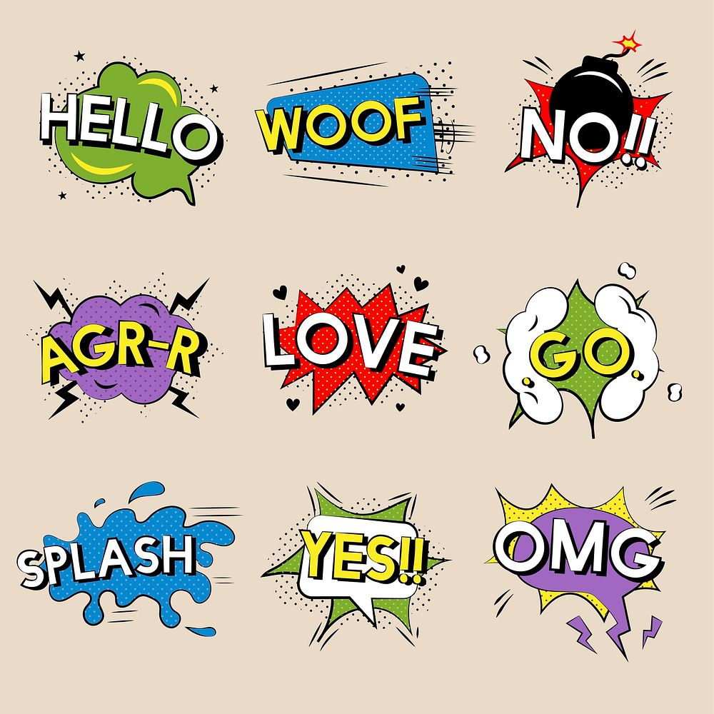 Illustration set of comic words