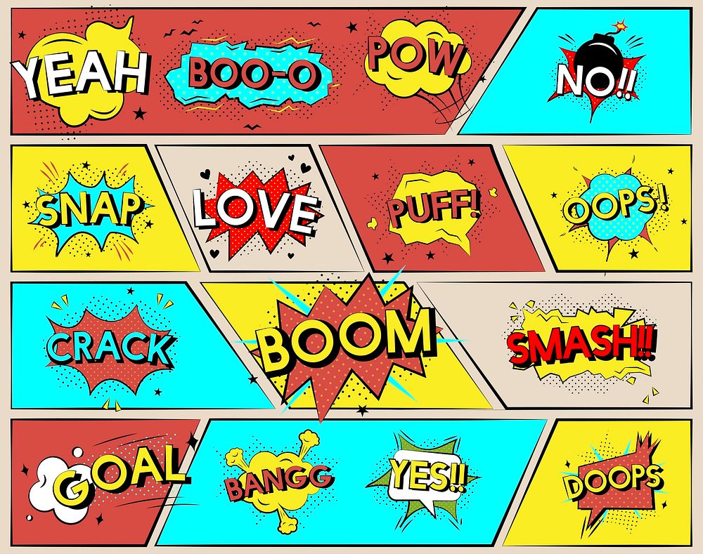 Illustration set of comic word graphics