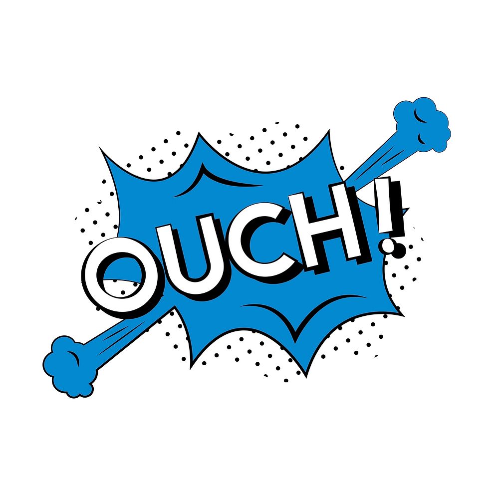 Comic style illustration of the word ouch