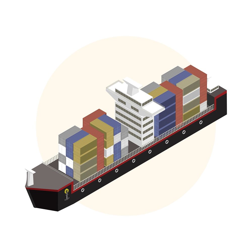Container on a ship isolated on background