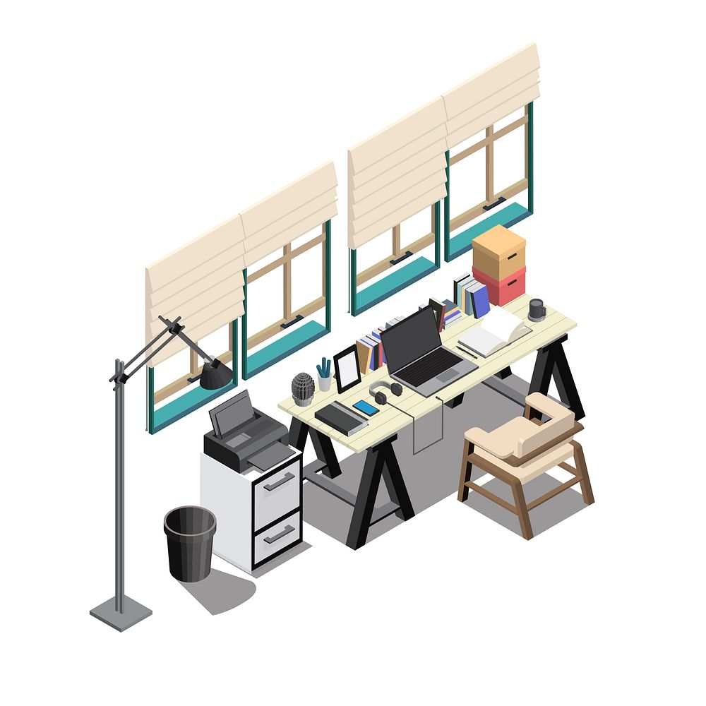Contemporary working space isolated on background