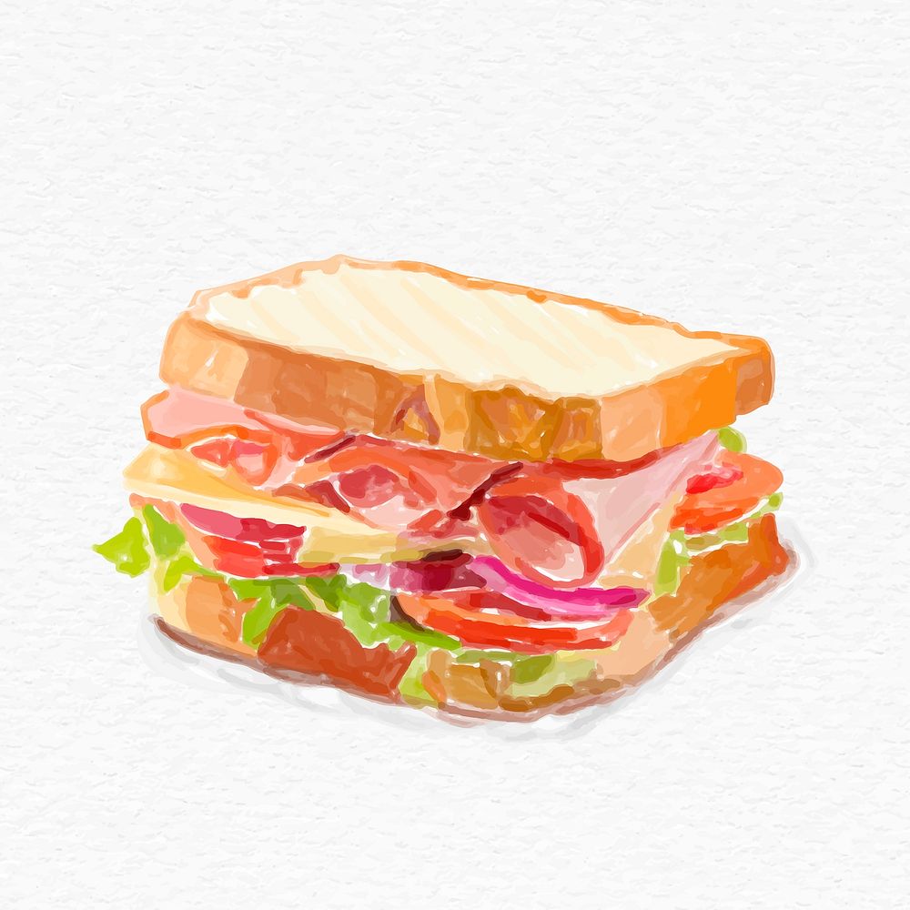 Watercolor sandwich meal psd illustration