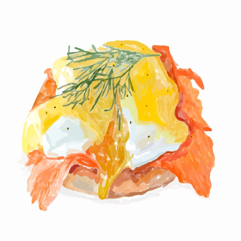 Hand drawn eggs benedict watercolor style