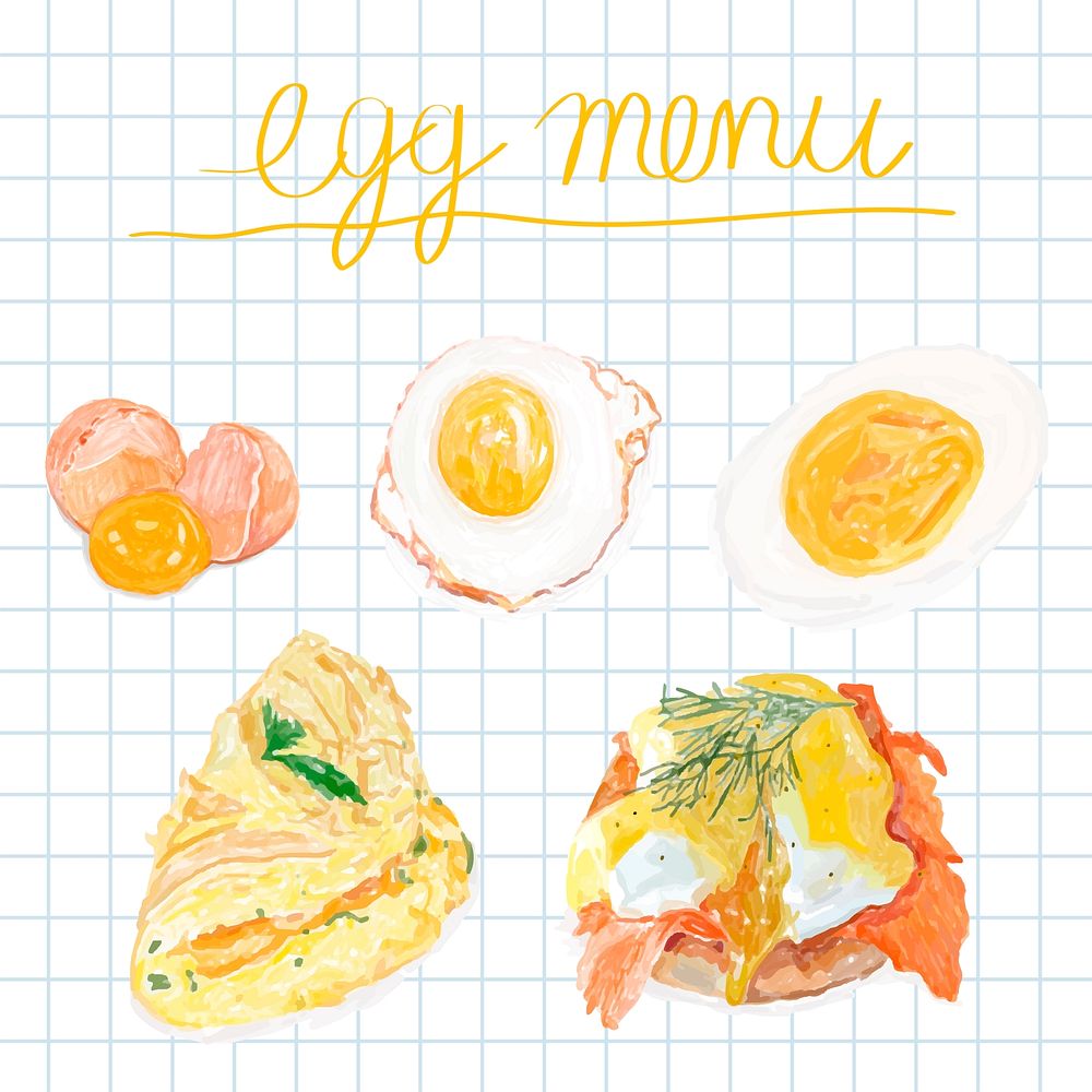 Hand drawn egg menu watercolor style