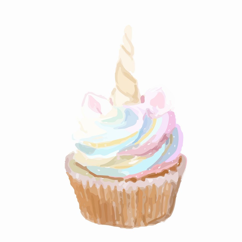 Hand drawn cupcake watercolor style