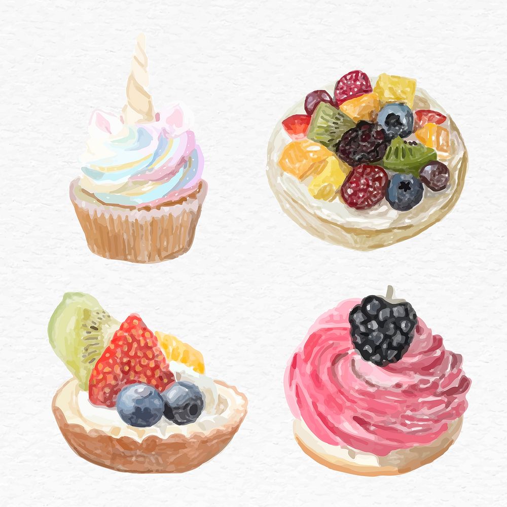 Freshly baked pastries psd hand drawn collection