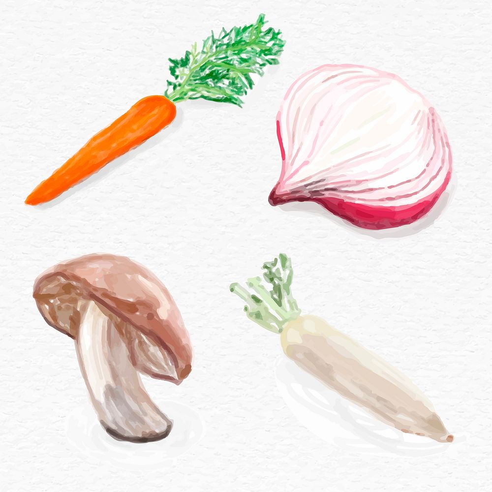 Watercolor colorful vegetables psd collection